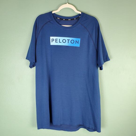 Rhone Peloton Logo Blue Short Sleeve Crewneck Shirt Size XXL Gym Workout - Picture 1 of 5